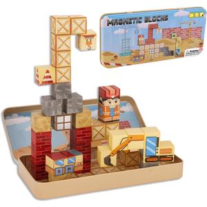 OAR Magnetic Building Blocks Set for Toddlers  35 PCS Mini Magnetic Blocks Toys, Travel Magnetic Construction Set with Portable Iron Box, STEM Gift for Boys & Girls Ages 3-8