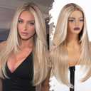 Dirty Blonde Synthetic Lace Front Wig,T Part Pre Cut Glueless Straight Layered Wigs for Women Cosplay Daily Use 26IN(#TT6/1603)