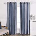 DriftAway Chris Linen Blackout Curtains with Thermal and Sound Reducing Layer 84 Inches Long for Bedroom Striped Printed Drapes Thermal Insulated Lined Window Treatments for Living Room Dark Blue