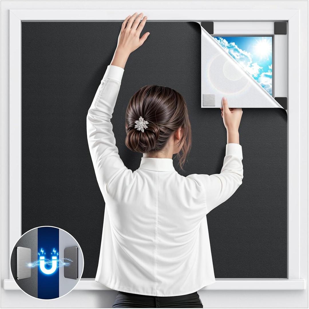 Magnetic Blackout Window Cover, 39" x 58" Portable Blackouts Curtains for Bedroom, No Drill Window Shades & Blackout Blinds, Temporary Black Out Shades for Windows Film Nursery Travel RV - Black