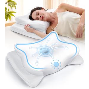 Cervical Neck Pillow for Pain Relief, Beauty Sleeping Cooling Pillow for Side Back Stomach Sleeper, Odorless Memory Foam Bed Pillows Deep Sleep,Ergonomic Orthopedic Neck Support White (Standard)