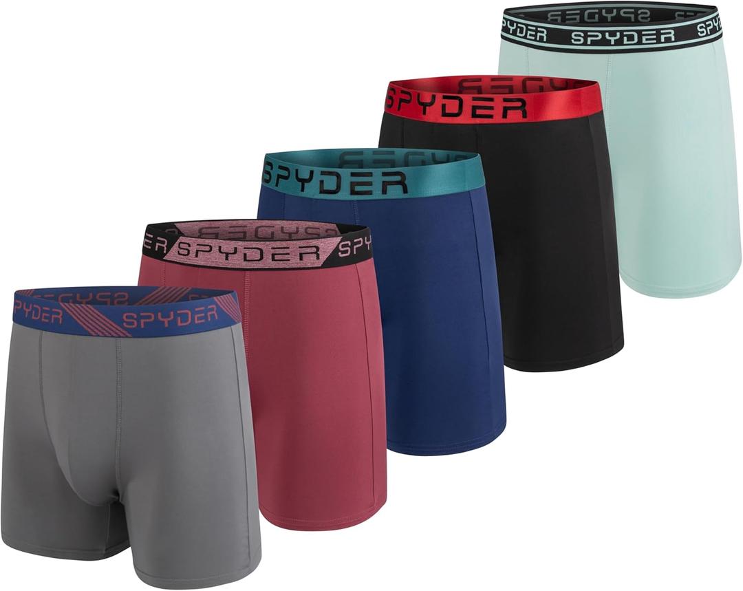 Spyder Mens Boxer Briefs 5 Pack Poly Spandex Performance Boxer Briefs Underwear (Medium, Grey/Red/Navy/Black/Turquoise)