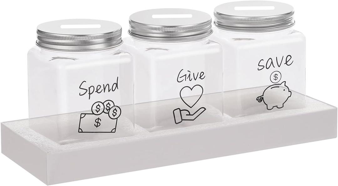 Spend Save Give Piggy Bank for Kids, Money Coin Savings Piggy Bank Jar Box for Kids Child Safe Money Saver, Teach Children About Giving Spending Saving Money Piggy Box for Boys Girls