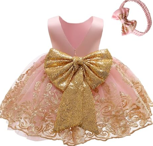 CMMCHAAH 0-6 Years Baby Girls Pageant Lace Embroidery Dresses Toddler Formal Dress with Headwear 0-6months