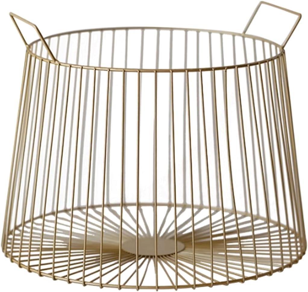 Round Metal Laundry Basket Gold Metal Wire Storage Basket Gold Metal Wire Storage Basket Large Capacity Decorative Open Grid Organizer with Handles for Living Room,Bathroom,Bedroom
