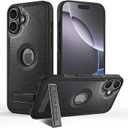 Leather Case for iPhone 17 Case, Protective Slim with Kickstand Shockproof Phone Cases, Built-in Invisible Stand Compatible with iPhone 17 6.3'' (Black)