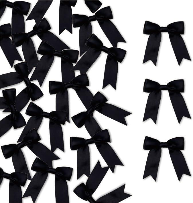 Meseey 100 Pcs Pastel Satin Ribbon Bows with Twist Tie 2.5 Inch Pretied Premade Colored Craft Bows for Gift Wrapping Basket Wedding Baby Shower Brithday Party (Black)