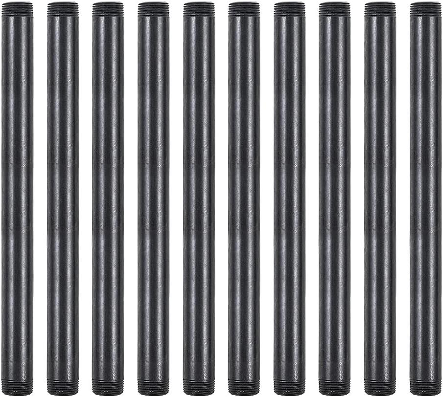 10 Pack 3/4 Inches x 12 Inches Black Malleable Steel Nipples Fitting, DIY Steampunk Industrial Vintage Style.