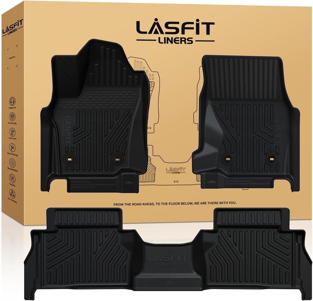 LASFIT Floor Mats for Toyota Tacoma 2024 2025 Double Cab (Only Fit Hybrid) All Weather Floor Liner for Tacoma TPE Custom Fit Car Mats Front&Rear 2 Row Mats,Black (Automatic Transmission) (2024 2025|For Tacoma Hybrid|Floor Mats, 2024 2025|For Tacoma Hybrid|Floor Mats)
