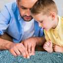 Sensory Wall Sequin Flip Fabric for Kids,0.2" Large Sequins Sensory Graffiti Fabric for Toddlers,Tactile Stimulation,Calming Corner Items (Half yd (18"*49"), Lake Blue + Silver)