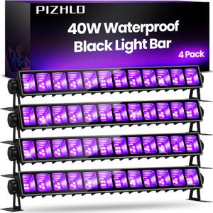 Upgraded 4 Pack 40W Blacklight Bar, IP66 Waterproof LED Black Light with Plug+Switch+6ft Cord, Each Light Up 24x24ft, for Outdoor, Glow Party, Halloween, Body Paint, Bedroom, Classroom, Stage Lighting