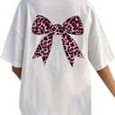 RoseSeek Girl's Leopard Bow Graphic Tees Preppy Baggy T Shirt Summer Tops | Short Sleeve, Loose Fit, Aesthetic Streetwear Vintage, Cute Clothes for Girls Size 10-12