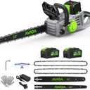 Electric Chainsaw Cordless, 42V 16 Inch Battery Chainsaw with Brushless Motor and Quiet Superior Cutting Power, Hand Battery Powered chainsaw for Tree Trimming Wood Cutting, 2 Battery and Charger (Silver)