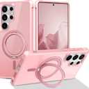 2 x 360Magnetic Swivel Ring for Samsung Galaxy S24 Ultra case-Pink | Built-in Metal Stand and Ring Holder,Compatible With Magsafe,Military Grade Protection,Shockproof phone cover