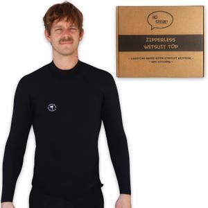 Ho Stevie! Surfing 2mm Wetsuit Zipperless Top - Easy Pullover Design - Stays in Place with Boardshorts Tie Loop (Black)