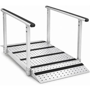 Upgraded Folding Ramp with Handrails, 45.2" L x 31.5" W Portable Wheelchair Ramp with Adjustable Flap, Heavy-Duty Carbon Steel Handicap Access Ramp, 600 lbs Capacity