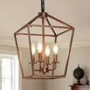 Chandelier for Dining Room, 4Light Rustic Chandelier Fixtures, Vintage Ceiling Light with Adjustable Height, Antique Bronze Geometric Hanging Light for Bedroom, Foyer, Kitchen, Living Room, Entryway
