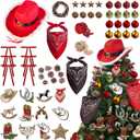 Western Christmas Tree Decorations Ornaments for Christmas Tree Cowboy Hat Xmas Ornament for Holiday Country Party Home Decor(Red)