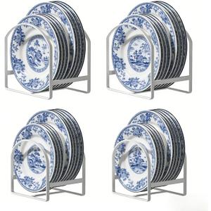 4 Pack Kitchen Plate Holder Organizer for Cabinet Space Saver Dinner Dish Storage Rack Upright Dish Drying Racks Metal Plate Dish Racks Stand for Cupboard and Countertop 2 Large 2 Small White