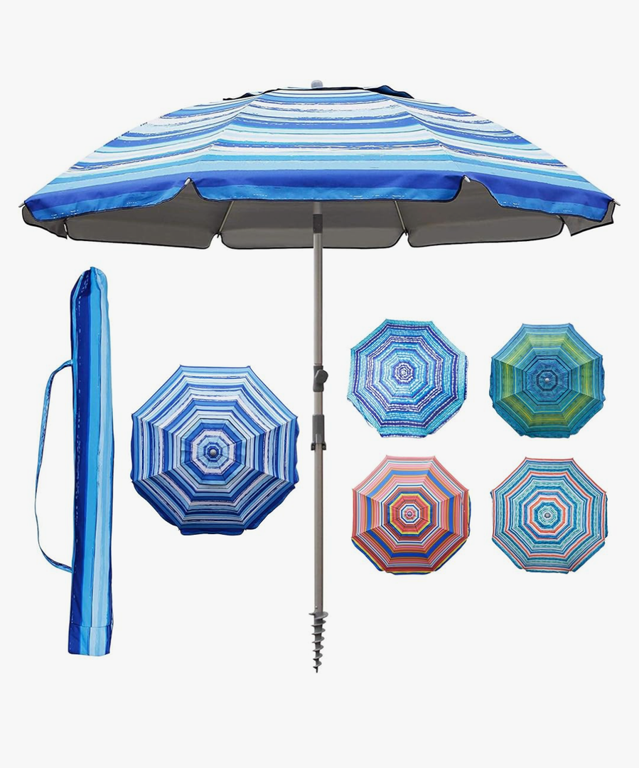 Blissun 7.2' Beach Umbrella with Sand Anchor, Outdoor Portable Beach Umbrella for Sand with Tilt Pole, Carry Bag, Air Vent