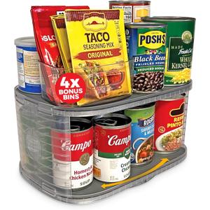 Mighty Susan Kitchen Organizer for Canned Goods: 2-Tiered Robust Turntable Organizer for Cabinet/Pantry. Steel Reinforced Holds Up To 30 lbs. Rotates 360 for Maximum Visibility. Includes 4 Bonus Bins