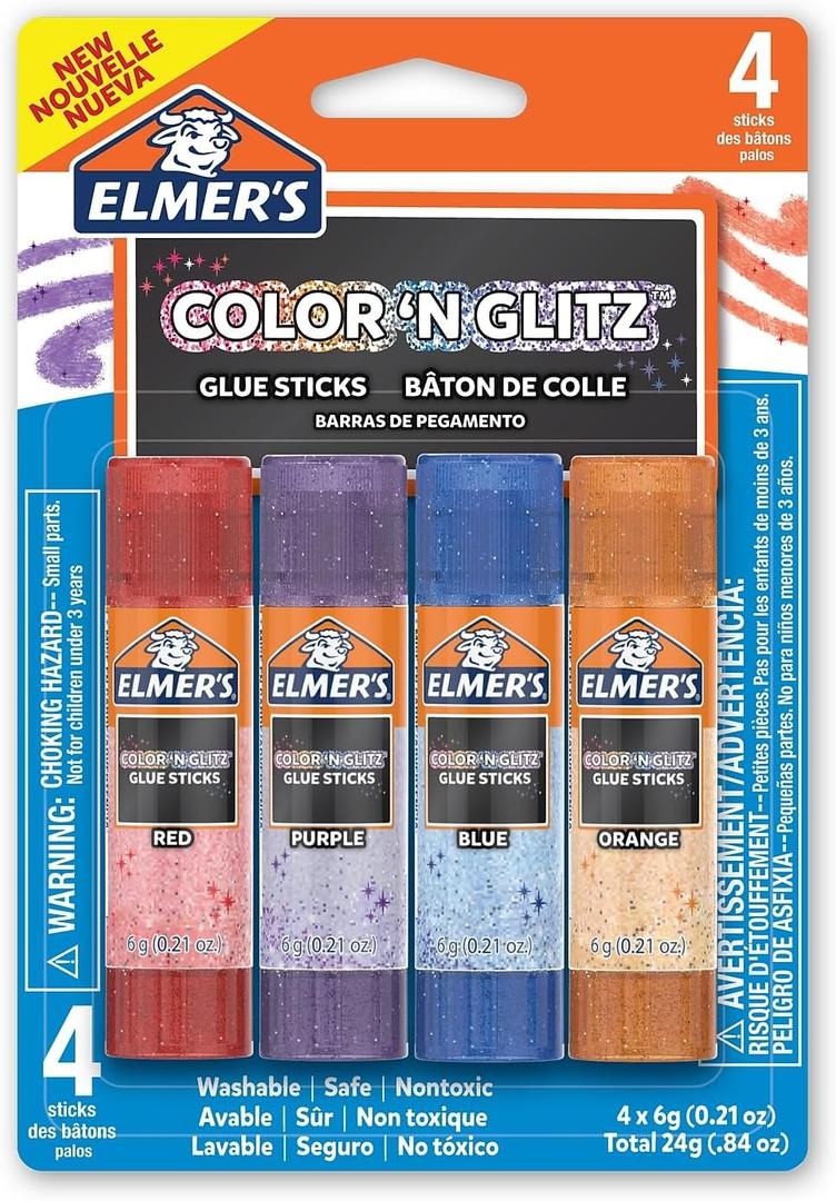 Elmer's Color 'N Glitz Glue Sticks, 0.21gm, Pack of 4 Glue Sticks