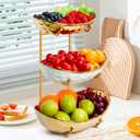 Fruit Bowl for Kitchen Counter, 3 Tier Fruit Basket, Ceramic Fruit Bowl, Tiered Fruit Basket for Countertop, Large Capacity Fruit Holder, Modern Multi Layer Fruit Display Stand for Party(Gold)