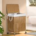 WOWLIVE Laundry Hamper with Wheels, Handwoven Rolling Laundry Basket with Lid, Clothes Hamper with Divided Removable Liner Bag, 115L Large Capacity Laundry Sorter Laundry Room Organization, Natural
