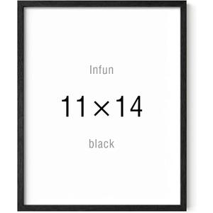 Infun 11x14 Black Picture Frame Solid Wood - Black Poster Frames with Clear Glass for Wall Hanging, Dual Hooks Horizontal or Vertical, Modern Photo Frame for Home Office Decor (11X14)