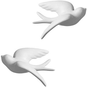Pair Ceramic Birds Sparrows Swallows Dove White Wall Mounted Decor Hanging for Bathroom Livingroom Garden Wall Sculptures, Small