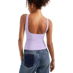 SUUKSESS Women Padded Open Back Boat Neck Tank Tops Double Lined Basic Shirts (Medium, Light Purple)