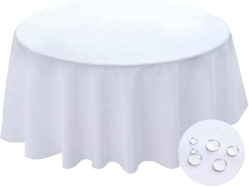 BYDOLL Table Cloth Round 60 Inch Tablecloth Fits Max50 Inch Diameter Tabletop, White Washable Outdoor Winkle and Spillproof Polyester Tablecloths for Round Tables Party Cover