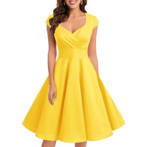 Bbonlinedress Women Short 1950s Retro Vintage Cocktail Party Swing Dresses (X-Large, Yellow) Bbonlinedress Women Short 1950s Retro Vintage Cocktail Party Swing Dresses (X-Large, Yellow)