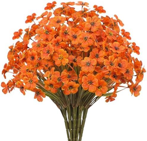 Gamity Bundles Artificial Flowers UV Resistant Outdoor Plants No Fade Faux Plastic Shrubs Fake Silk Flowers Window Box Garden Porch Home Decoration(Light Autumn Orange)