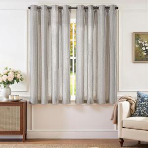 JINCHAN Linen Curtains for Living Room Black on Beige Striped Curtains for Bedroom Ticking Stripe Pattern Light Filtering Farmhouse Cottage Core Rustic Grommet Window Treatment 2 Panels 63 inches Long
