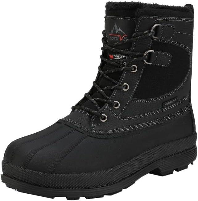 NORTIV 8 Men's Waterproof Winter Snow Boots,Size 10.5W,Black,AVENUE-W