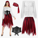 Newcotte Pirate Costume Women Adult Renaissance Blouse Top Corset Waist Belt Pirate Skirt Medieval Womens Outfit Halloween, Large
