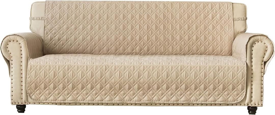 Ameritex Couch Sofa Slipcover 100% Waterproof Nonslip Quilted Furniture Protector for Dogs, Children, Pets, Machine Washable (Beige, 68")