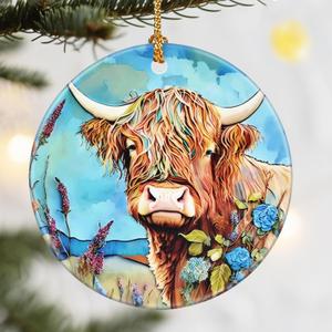 Christmas Ornaments, Dodosky 2.8in Ceramic Cattle Ornament, Xmas Decor, Christmas Tree Ornaments, Xmas Decorations for Tree, Holiday Ornament, Gifts for Cattle Lovers, Gifts for Women, Men