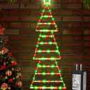 Christmas Decorations, 4.4 FT LED Christmas Tree Shaped Ladder Lights with Star Topper, Plug-in Waterproof 8 Modes Window Hanging Onaments for Indoor Outdoor Wall Door Xmas Decorations (Red Green)