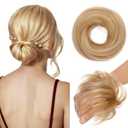 Human Hair Messy Bun, 100% Real Hair Bun Extensions for Women,Natural Wavy,1 Count#-12P613 Golden Brown & Bleach Blonde