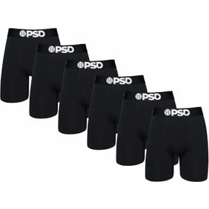 PSD Men's Basic Solid Boxer Briefs - 7 Inch Inseam Breathable and Supportive Men's Underwear with Moisture-Wicking Fabric (Large, Black Cotton 6-pack)