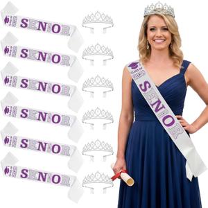 Janinka 6 Pcs Senior Sash 2026 Graduation Satin Sash with Glitter Letter Silver Crown Tiaras Cheer 2026 Gifts for Graduation Party Cheerleader Prom Photos Celebration(Purple)