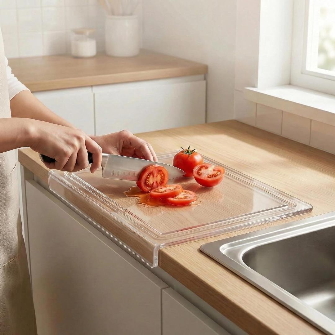 Acrylic Cutting Board with Counter Lip,17x13 Inch Clear Chopping Board, Non-Slip Ease to Clean Anti-Scratch Kitchen Cutting Boards with Lip for Countertop,Ideal for Food-Fruits,Bread,Vegetables Prep