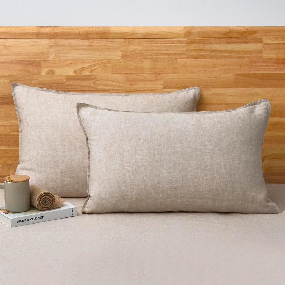 CHUFFED 100% French Linen Pillow Cases Queen Size Set of 2, Stone Washed Flax Pillow Shams with Zipper Closure - Breathable & Cooling for Hot Sleepers,20x30 Inches, Natural Linen