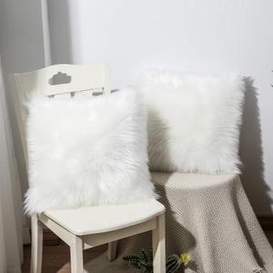 OYIMUA Fluffy Decorative Throw Pillow Covers 1818, Faux Fur Farmhouse Luxury Pillow Cases,Soft Plush Fuzzy White Cushion Covers for Sofa Couch Living Room Bedroom Set of 2