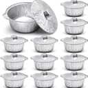 12 Pcs Disposable Aluminum Pot with Lid Round Foil Pans Disposable Cookware Food Container for Vacation Trips Camping Baking Heating Cooking (33.8 oz) (33.8 oz)