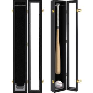 Baseball Bat Display Case Wall Mounted Vertical or Horizontal Wooden Frame w/98% UV Protection-Lock with Acrylic Single bat Transparent Door Holder Rack Cabinet Shadow Box-Single bat Black