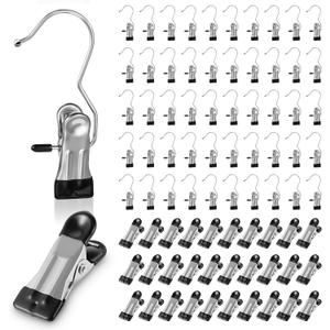 Boot Hanger Clips Hooks 50 Pcs, Heavy Duty Clothes Pins with 30 Pack Clips Portable Stainless Steel Clothespins Bulk Laundry Hooks for Closet Organizer Travel