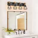 4-Light Farmhouse Bathroom Vanity Light Fixtures, Wood Bathroom Light Fixtures Over Mirror, Rustic Sconces Wall Lighting with Elegant Metal Lampshade for Living Room, Bedroom, Hallway